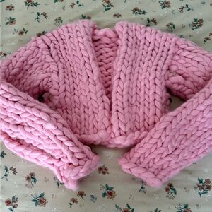 Hand knit pink chunky sweater/cardigan